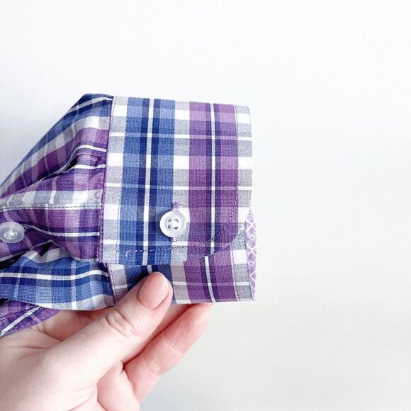 Panhandle Mens Western Plaid Long Sleeve Cotton Button Up Shirt Blue Purple XXL - Picture 3 of 7